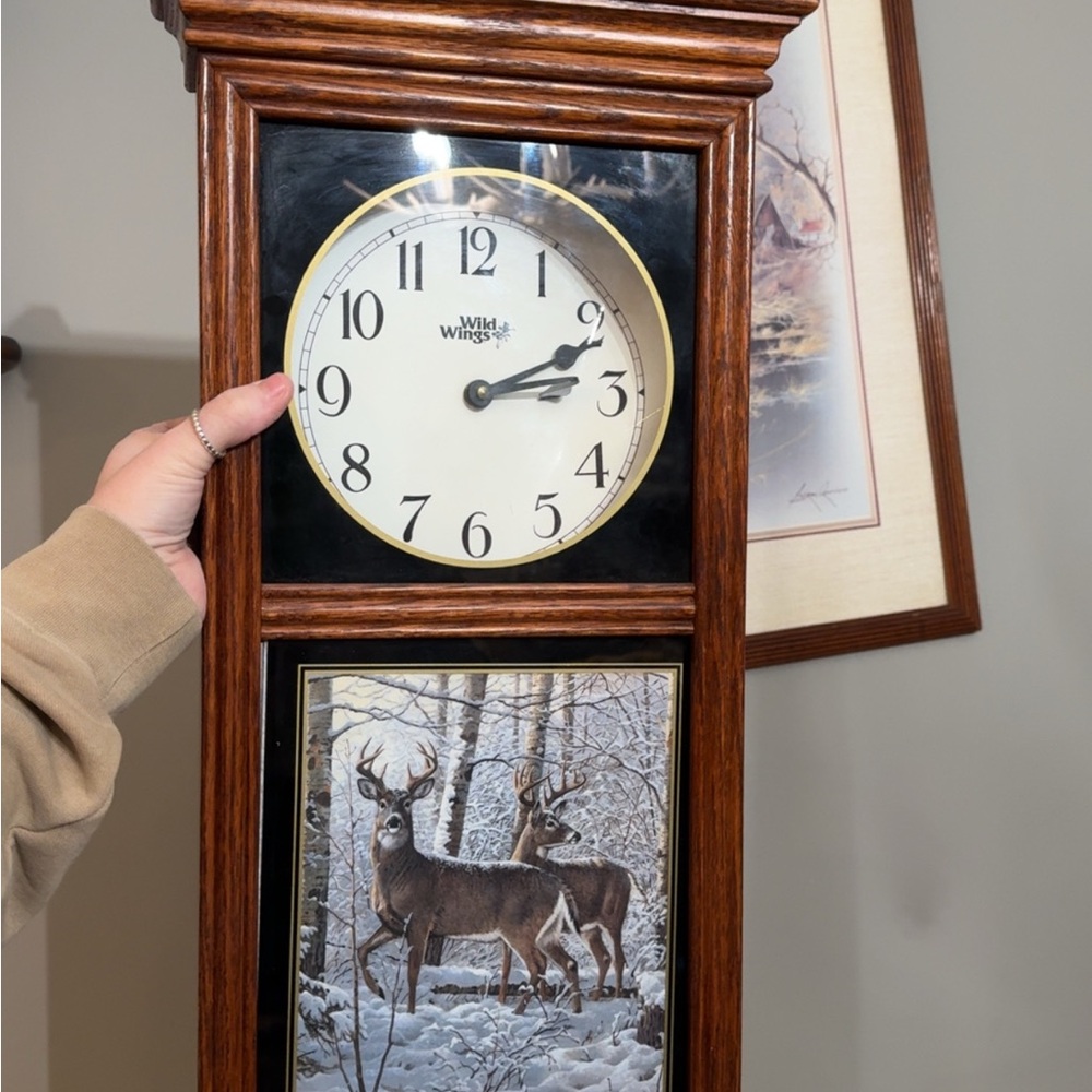 Rustic Brown Wall Clock with Deer Scene